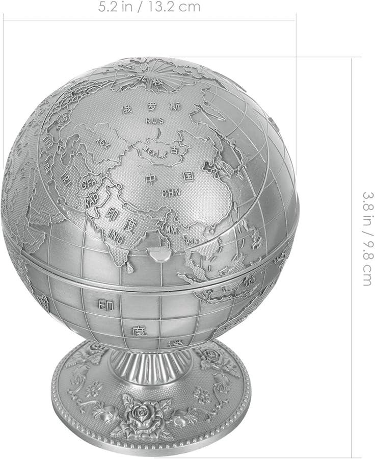 Vintage Globe Ashtray with Lid Antique Metal Desktop Decor for Office and Home - Image 2